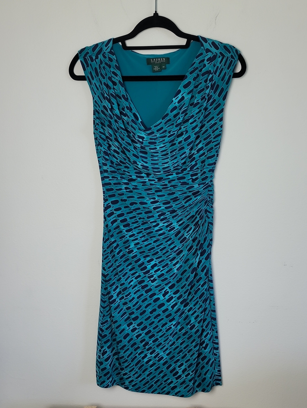Lauren Ralph Jersey Women's Rouched Front Blue Sleeveless Knee Length Dress